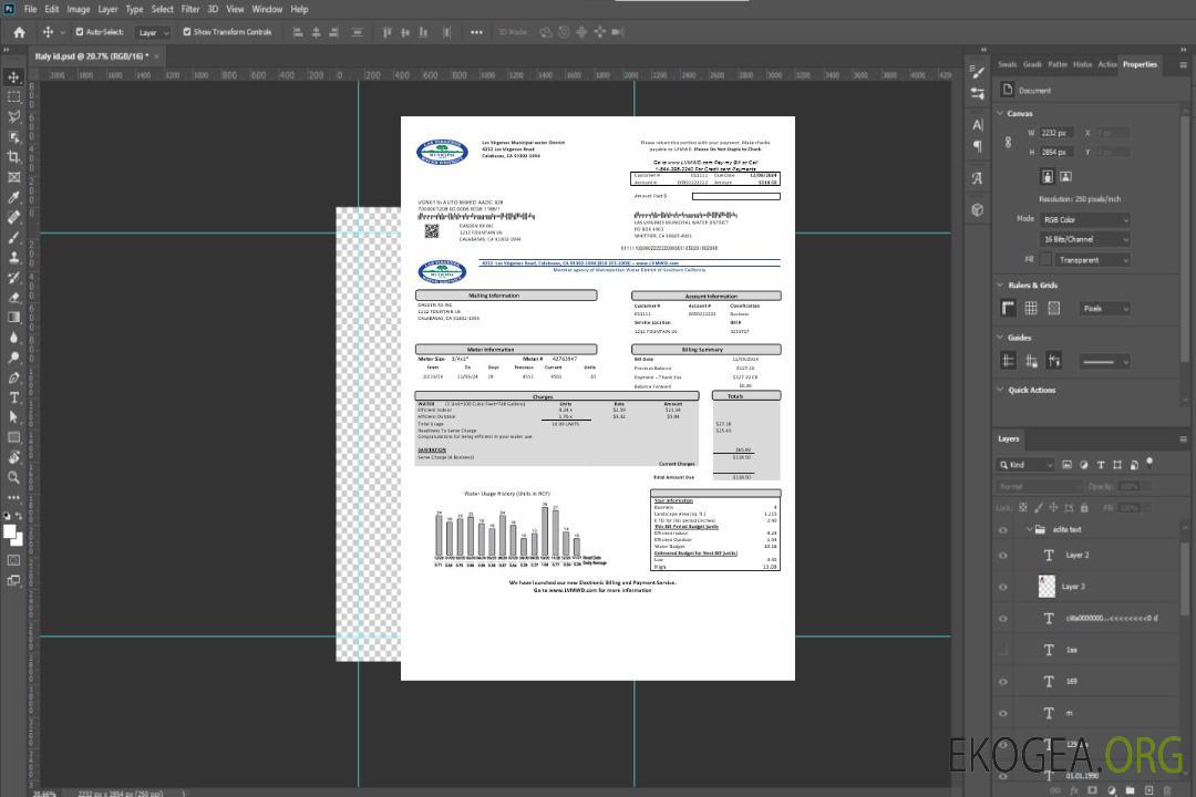 États-Unis, Californie, Las Virgenes Municipal Water District, modèle de facture de services publics aux formats Word et PDF template États-Unis, Californie, Las Virgenes Municipal Water District, modèle de facture de services publics aux formats Word et PDF template